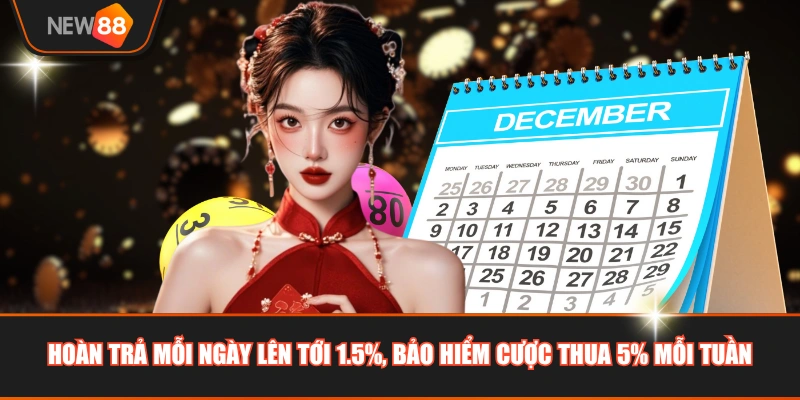 Hoàn trả mỗi ngày lên tới 1.5%, bảo hiểm cược thua 5% mỗi tuần